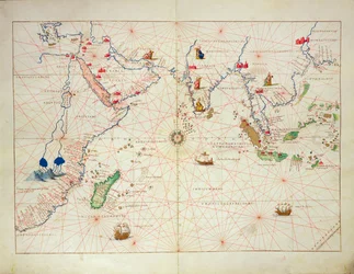 Indický oceán, ze světového atlasu ve 33 mapách, Benátky, 1. září 1553